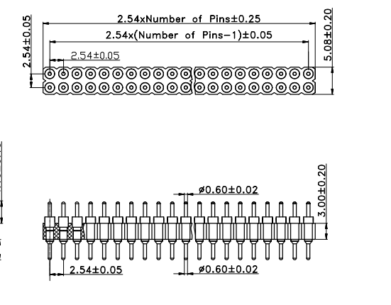 PH2.54mm-L Machined Male Header H=3.0 Double row 180°Type 