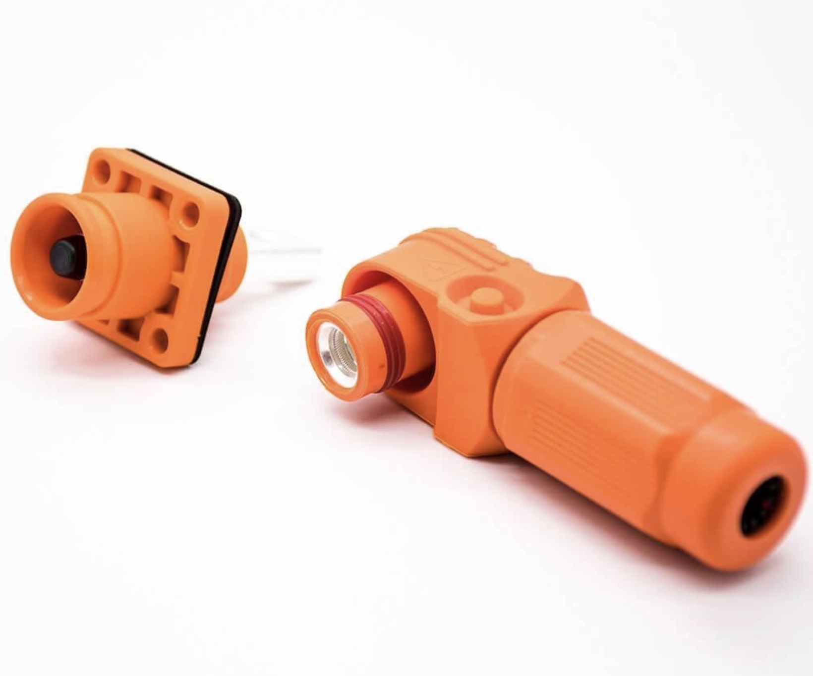 电池储能连接器200A弯式插头插座IP67单芯塑胶橙色6mm